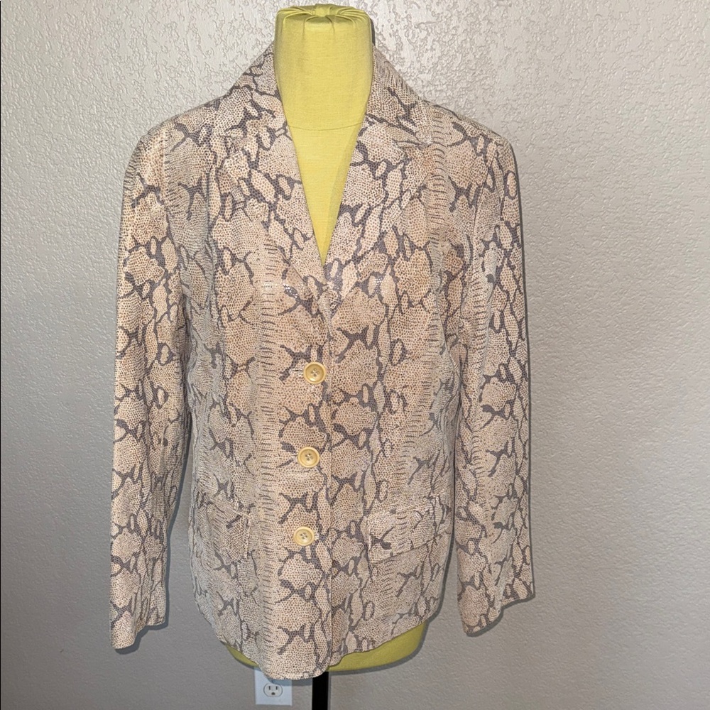 Terry Lewis Leather Snakeskin Print Blazer Jacket - size small